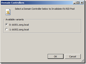 Select a Domain Controller to invalidate it's RID Pool