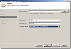 Veeam Restore wizard mailbox account