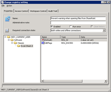 RES Workspace Manager | Composition | Applications | Managed Applications | Microsoft Office 2003 | Excel | Configurations | Actions