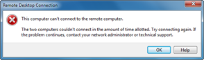 The two computers couldn't connect in the amount of time allocated. Try connecting again. If the problem continues, contact your network administrator or technical support.