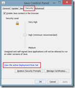 Java Control Panel - Security